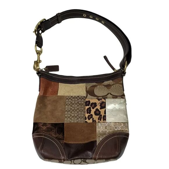 Vintage Coach Animal Print Patchwork Suede, Leather, Canvas & Velvet Hobo Bag - Picture 14 of 14